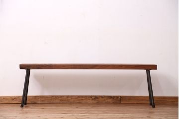 アンティーク家具　☆天板一枚板!古いケヤキ材の鉄脚ベンチ(長イス・長椅子)?