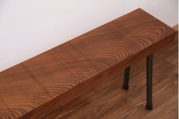 アンティーク家具　☆天板一枚板!古いケヤキ材の鉄脚ベンチ(長イス・長椅子)?