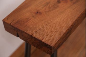 アンティーク家具　☆天板一枚板!古いケヤキ材の鉄脚ベンチ(長イス・長椅子)?