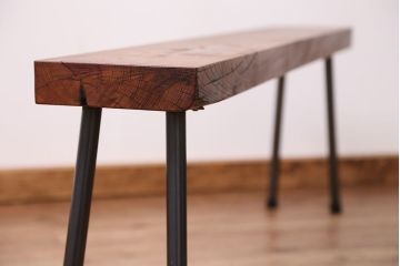 アンティーク家具　☆天板一枚板!古いケヤキ材の鉄脚ベンチ(長イス・長椅子)?