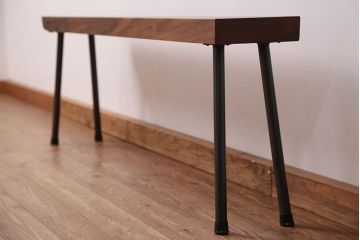 アンティーク家具　☆天板一枚板!古いケヤキ材の鉄脚ベンチ(長イス・長椅子)?