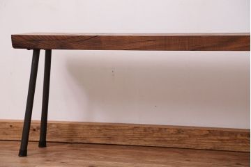 アンティーク家具　☆天板一枚板!古いケヤキ材の鉄脚ベンチ(長イス・長椅子)?