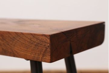 アンティーク家具　☆天板一枚板!古いケヤキ材の鉄脚ベンチ(長イス・長椅子)?