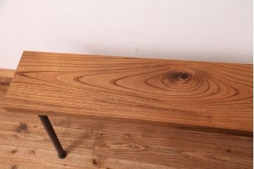 アンティーク家具　☆天板一枚板!古いケヤキ材の鉄脚ベンチ(長イス・長椅子)?
