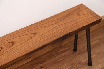 アンティーク家具　☆天板一枚板!古いケヤキ材の鉄脚ベンチ(長イス・長椅子)?