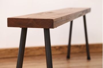 アンティーク家具　☆天板一枚板!古いケヤキ材の鉄脚ベンチ(長イス・長椅子)?