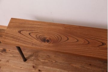 アンティーク家具　☆天板一枚板!古いケヤキ材の鉄脚ベンチ(長イス・長椅子)?
