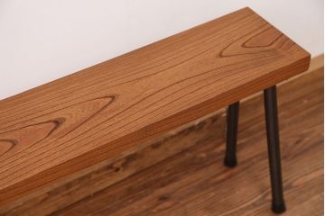 アンティーク家具　☆天板一枚板!古いケヤキ材の鉄脚ベンチ(長イス・長椅子)?