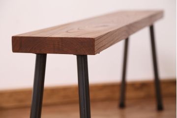 アンティーク家具　☆天板一枚板!古いケヤキ材の鉄脚ベンチ(長イス・長椅子)?