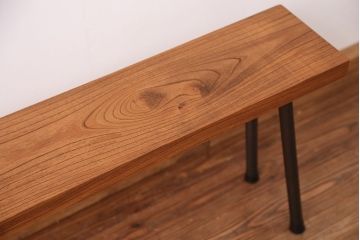 アンティーク家具　☆天板一枚板!古いケヤキ材の鉄脚ベンチ(長イス・長椅子)?