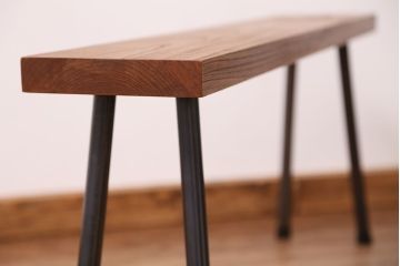 アンティーク家具　☆天板一枚板!古いケヤキ材の鉄脚ベンチ(長イス・長椅子)?