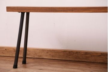 アンティーク家具　☆天板一枚板!古いケヤキ材の鉄脚ベンチ(長イス・長椅子)?