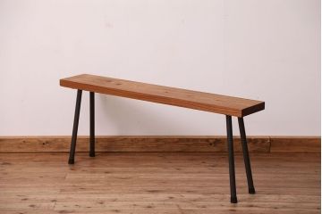 アンティーク家具　☆天板一枚板!古いケヤキ材の鉄脚ベンチ(長イス・長椅子)?