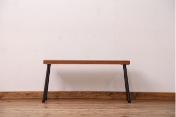 アンティーク家具　☆天板一枚板!古いケヤキ材の鉄脚ベンチ(長イス・長椅子)
