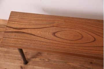 アンティーク家具　☆天板一枚板!古いケヤキ材の鉄脚ベンチ(長イス・長椅子)