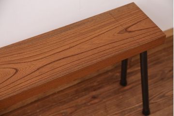 アンティーク家具　☆天板一枚板!古いケヤキ材の鉄脚ベンチ(長イス・長椅子)