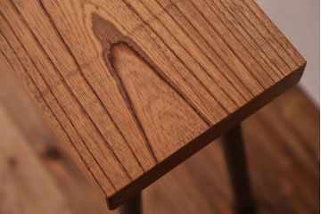 アンティーク家具　☆天板一枚板!古いケヤキ材の鉄脚ベンチ(長イス・長椅子)