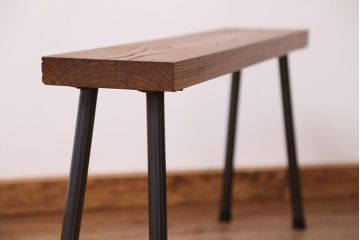 アンティーク家具　☆天板一枚板!古いケヤキ材の鉄脚ベンチ(長イス・長椅子)