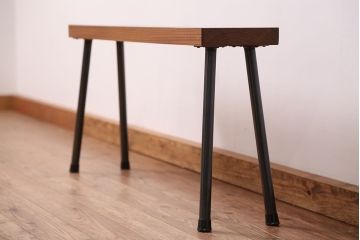 アンティーク家具　☆天板一枚板!古いケヤキ材の鉄脚ベンチ(長イス・長椅子)