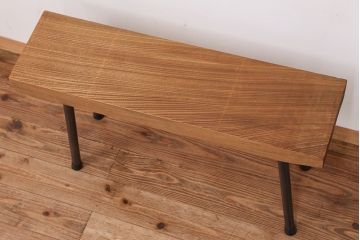 アンティーク家具　天板一枚板!古いケヤキ材の鉄脚ベンチ(長イス・長椅子)?