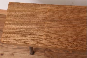 アンティーク家具　天板一枚板!古いケヤキ材の鉄脚ベンチ(長イス・長椅子)?
