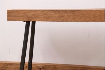 アンティーク家具　天板一枚板!古いケヤキ材の鉄脚ベンチ(長イス・長椅子)?