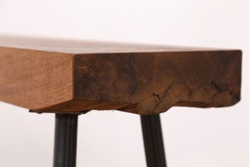 アンティーク家具　天板一枚板!古いケヤキ材の鉄脚ベンチ(長イス・長椅子)?