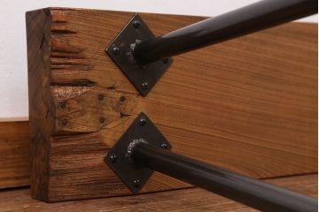アンティーク家具　天板一枚板!古いケヤキ材の鉄脚ベンチ(長イス・長椅子)?