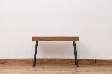 アンティーク家具　天板一枚板!古いケヤキ材の鉄脚ベンチ(長イス・長椅子)?