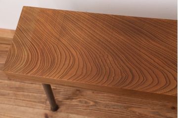 アンティーク家具　天板一枚板!古いケヤキ材の鉄脚ベンチ(長イス・長椅子)?