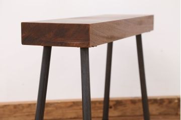 アンティーク家具　天板一枚板!古いケヤキ材の鉄脚ベンチ(長イス・長椅子)?