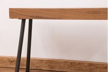 アンティーク家具　天板一枚板!古いケヤキ材の鉄脚ベンチ(長イス・長椅子)?