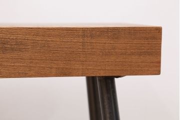アンティーク家具　天板一枚板!古いケヤキ材の鉄脚ベンチ(長イス・長椅子)?