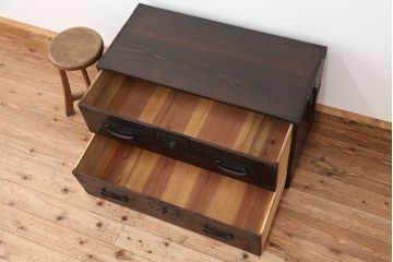 アンティーク家具　古民具・骨董 使い込まれたローチェスト(ローボード)時代箪笥
