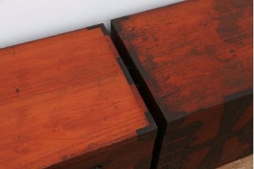 アンティーク家具　古民具・骨董☆二段重ね観音開き時代箪笥
