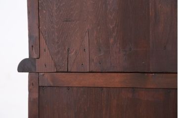 アンティーク家具　☆素敵なデザイン!古い薬屋の二段重ね収納棚(飾り棚・食器棚)(ガラスケース)