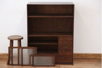 美品!前面桑材の美しい結霜ガラス茶箪笥(収納棚・食器棚)