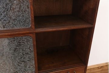美品!前面桑材の美しい結霜ガラス茶箪笥(収納棚・食器棚)