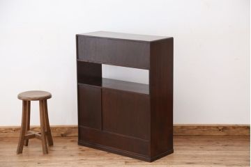 アンティーク家具　可愛いデザイン!古い栗材の結霜ガラス茶箪笥(収納棚)