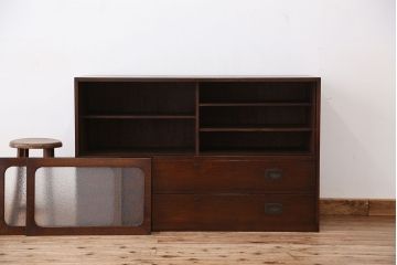 アンティーク家具　高級品!古いナラ材のダイヤガラスローボード(ローチェスト)