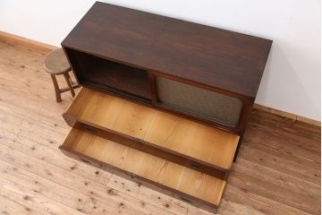 アンティーク家具　高級品!古いナラ材のダイヤガラスローボード(ローチェスト)