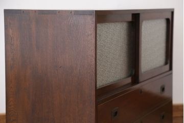 アンティーク家具　高級品!古いナラ材のダイヤガラスローボード(ローチェスト)