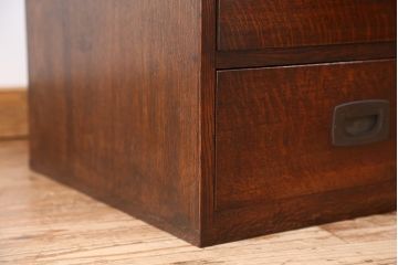 アンティーク家具　高級品!古いナラ材のダイヤガラスローボード(ローチェスト)