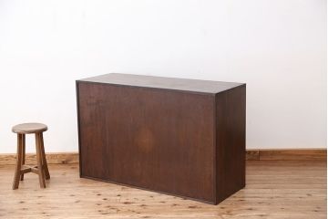 アンティーク家具　高級品!古いナラ材のダイヤガラスローボード(ローチェスト)