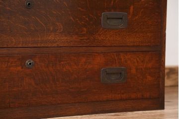 アンティーク家具　アンティーク　古いナラ材の上質なモールガラスチェスト