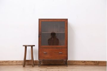 アンティーク家具　アンティーク　古い木のシンプルな鉄脚収納棚