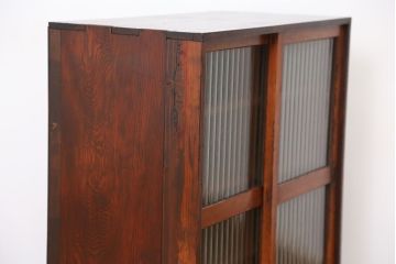 アンティーク家具　アンティーク　古い木の銀モールガラス収納棚