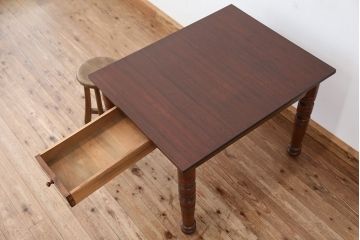 アンティーク家具　和風アンティーク!古い木の引き出し付きテーブル(作業台・机)