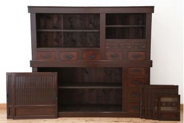 アンティーク家具　重厚!昇り引き出し付き六尺水屋箪笥(食器棚、収納棚)