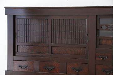 アンティーク家具　重厚!昇り引き出し付き六尺水屋箪笥(食器棚、収納棚)